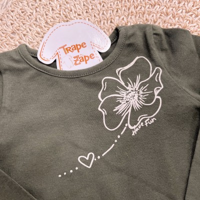 Conj. Blusa Manga Longa e Legging Floral - Verde e Areia